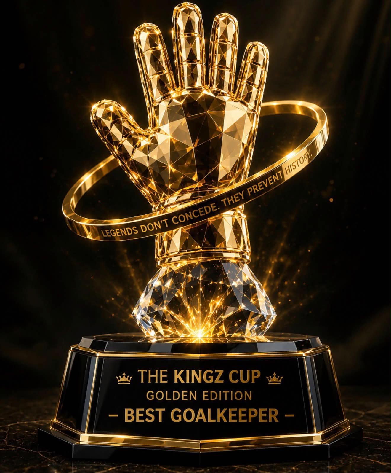 Gold crystal hand Kingz Cup Golden Edition best goalkeeper trophy