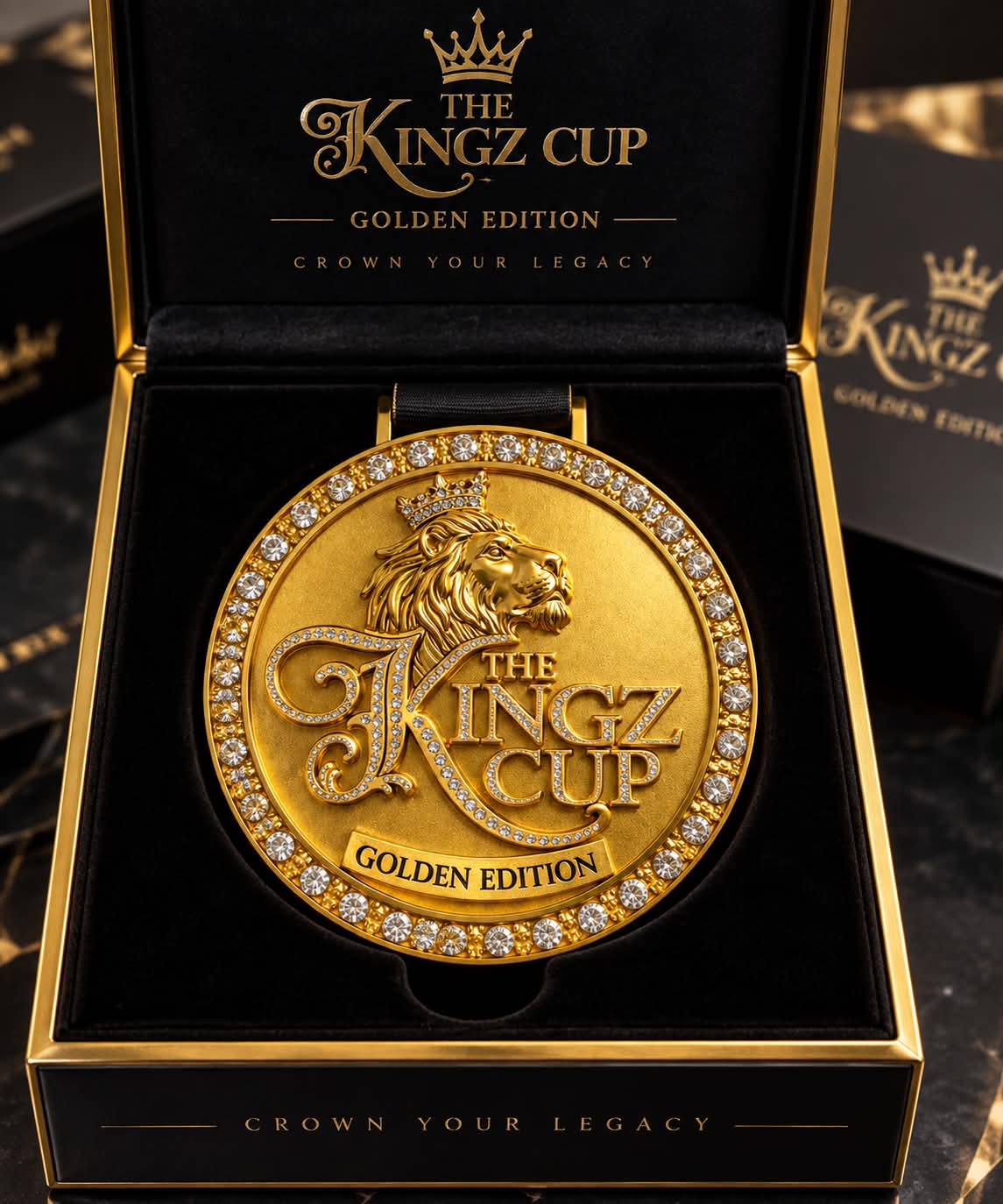 Gold Kingz Cup Golden Edition champion medal in presentation box